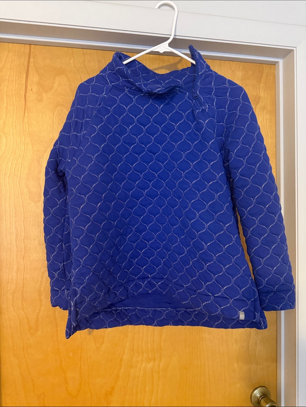 Talbots Quilted Funnel Neck Pullover in Royal Blue